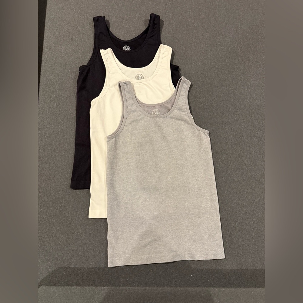 SO. 3-Pk Tank Tops Black/White/Gray - Girls Medium